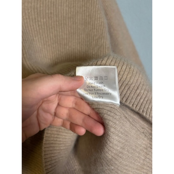 CAARA Cashmere Ribbed V Neck Balloon‎ Sleeve Sweater Size XS Beige - Picture 10 of 10